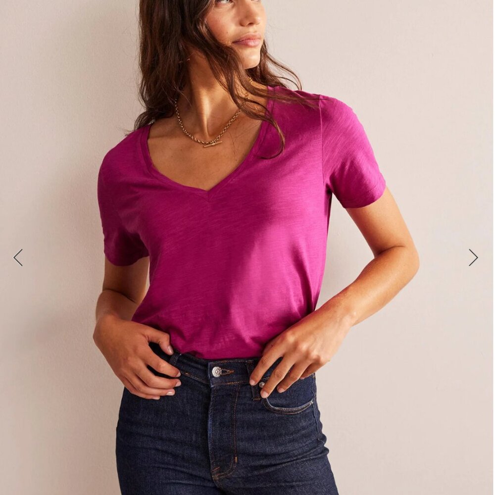Boden Regular V-Neck Slub T-shirt Festival Fuchsia XS NWT